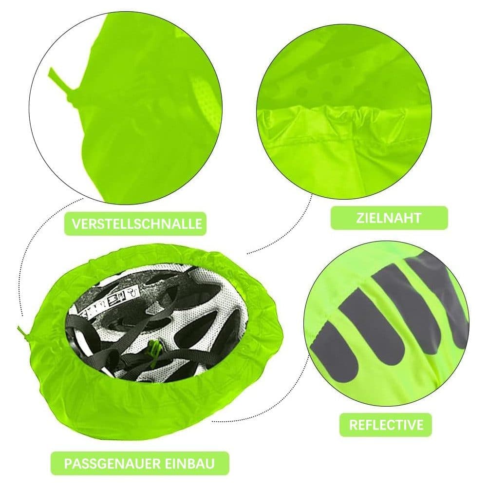 Reflective Bicycle Helmet Cover, Water and Wind Resistant Rain Cover, Green — image 3