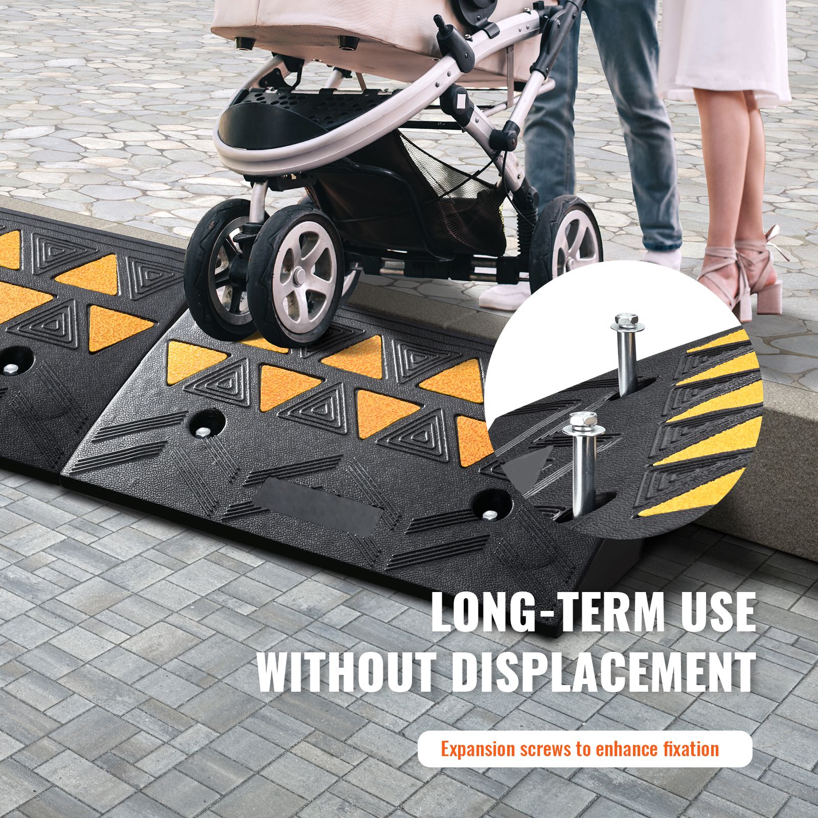 Rubber Curb Ramp 2 Pack, 11 cm Rise Height Heavy-Duty 15 tons Load Capacity Threshold Ramps, Driveway Ramps with Stable Grid Structure for Cars, Wheelchairs — image 6