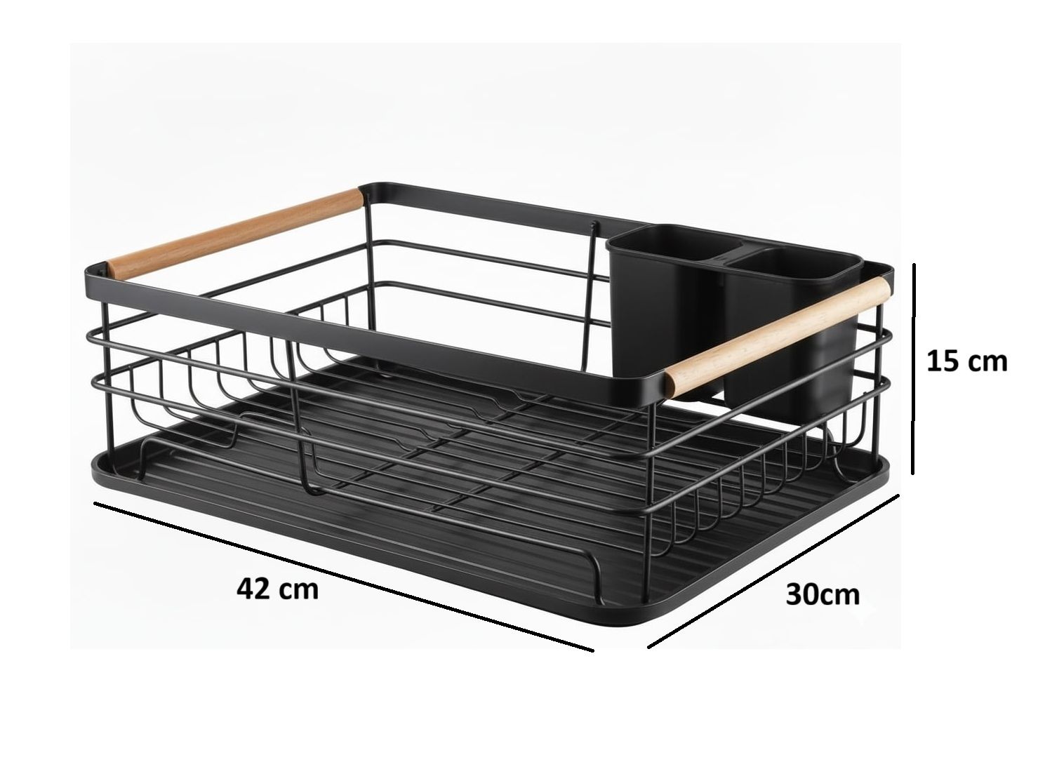 CARLA HOME Dish Drying Rack with Wooden Handles, Removable Cutlery Holder & Drainboard for Kitchen Countertop — image 4