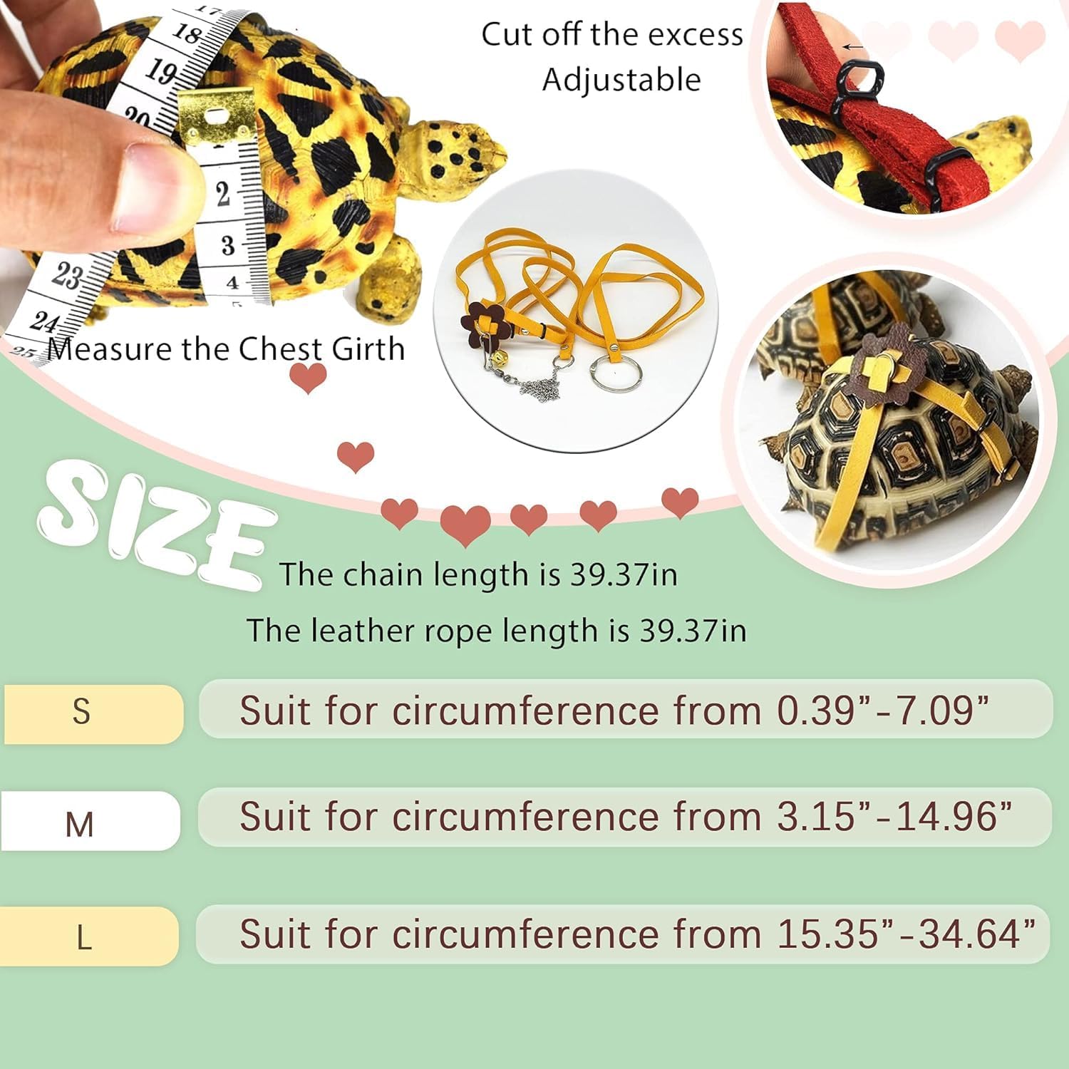 Yellow Turtle Harness Medium Size No Bell with Walking and Chest Straps Turtle Accessories for Turtles and Sea Turtles — image 3