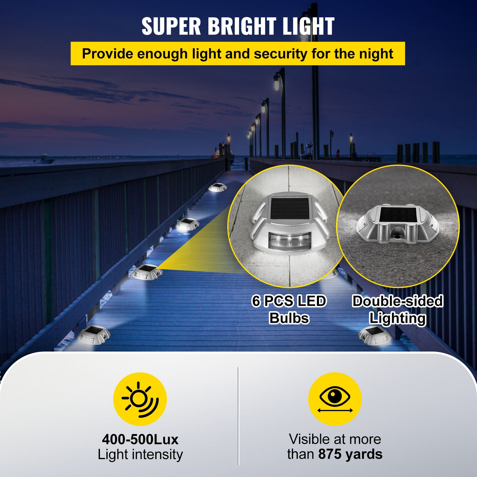 Driveway Lights 12-Pack Solar Driveway Lights Bright White with Screws Solar Deck Lights Outdoor Waterproof Wireless Dock Lights 6 LEDs for Path Warning Garden — image 5