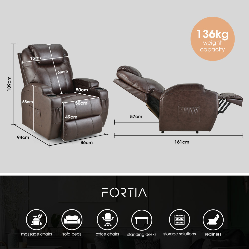 FORTIA Electric Massage Lift Recliner Chair Faux Leather 8 Point Massage Heating, Dark Crimson — image 6