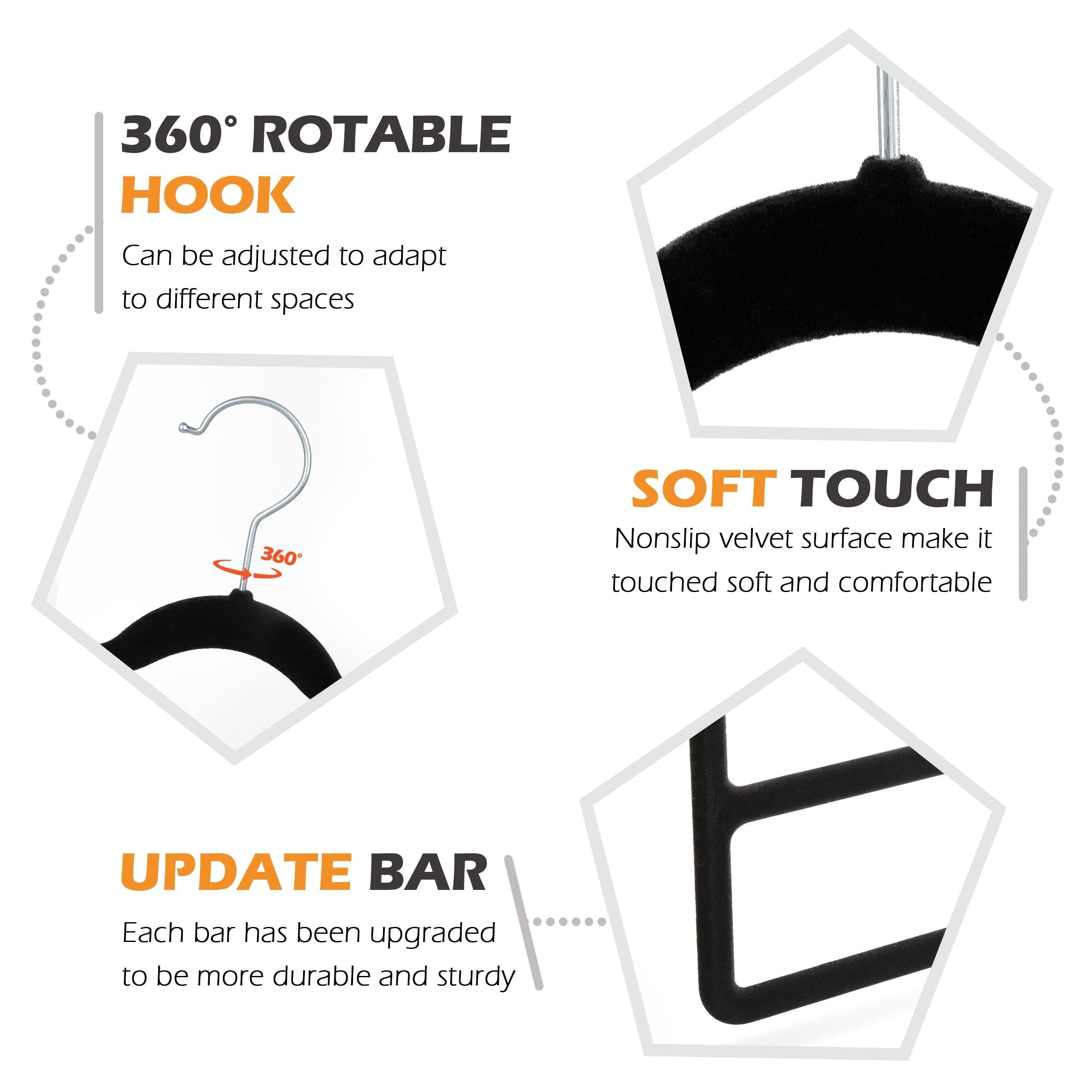 Velvet Pant Clothes Hanger Space Saving Non-Slip Shorts Hanger, Jeans Slack Trousers Hangers Multiple Velvet Hanger (Black,3) — image 5