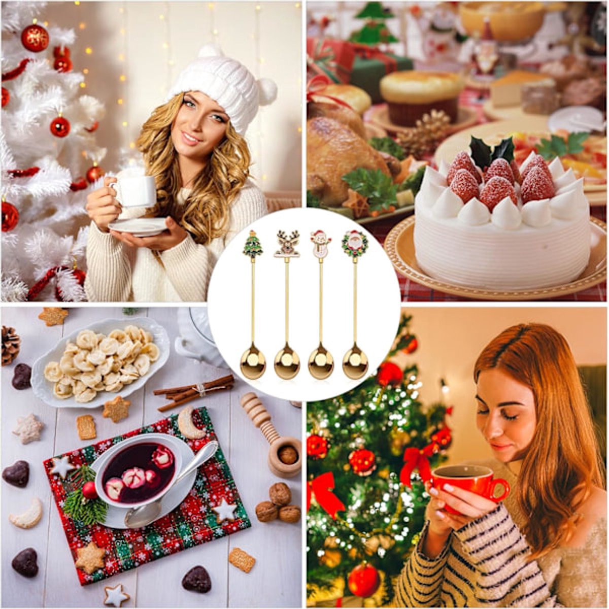 Teaspoons - 4 spoons - Christmas tableware - Silver dessert spoons - Decorated with Christmas trees, reindeer, snowmen and Santa Claus - Suitable for desserts โ image 5