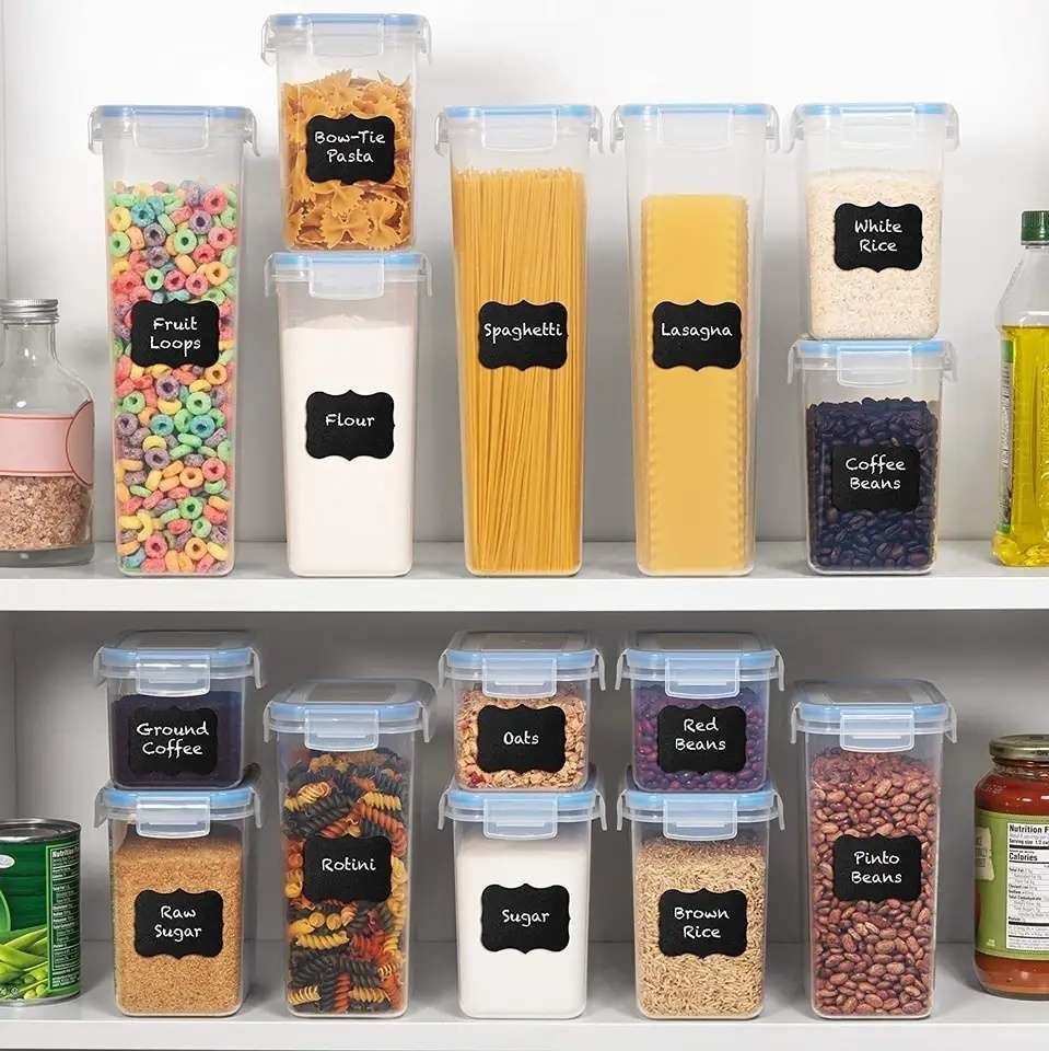 24-Pack Airtight Storage Containers for Organized Pantry, Transparent with Labels — image 6