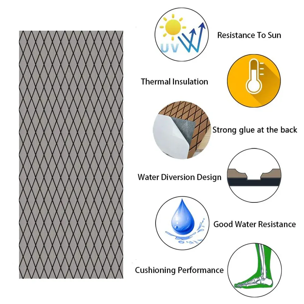Adhesive Marine Decking EVA Foam Boat Flooring Teak Non-slip Mat Cuttable Deck Mat for Motorboat RV Yacht Kayak Surfboard 190cmx70cm Rhombus Grey — image 5