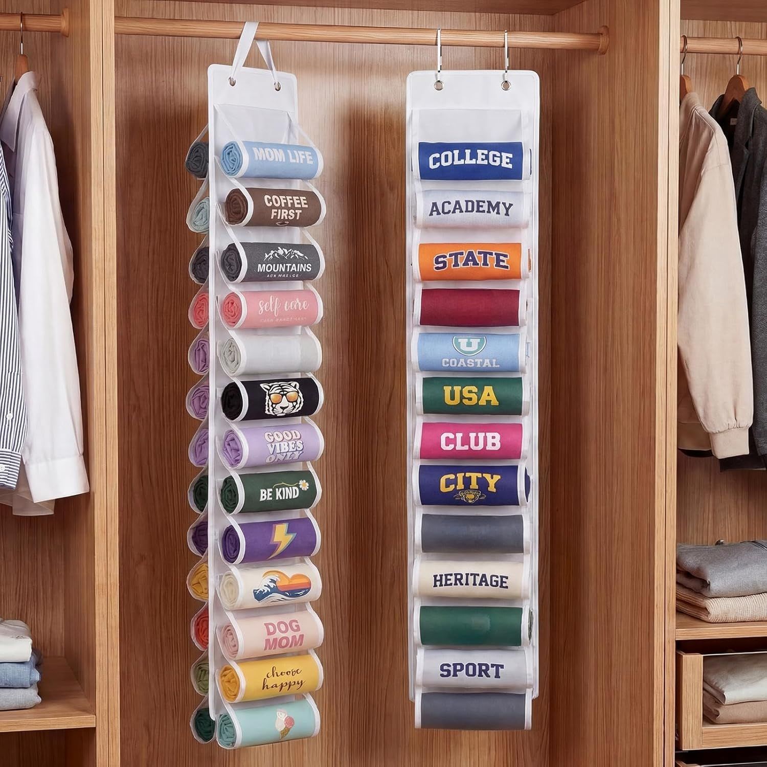 Double-Sided Over Door & Closet Organizer for Yoga Pants, Scarves & Accessories in Dorms and Bedrooms, 26-Pocket Vertical Storage Rack (White) — image 2