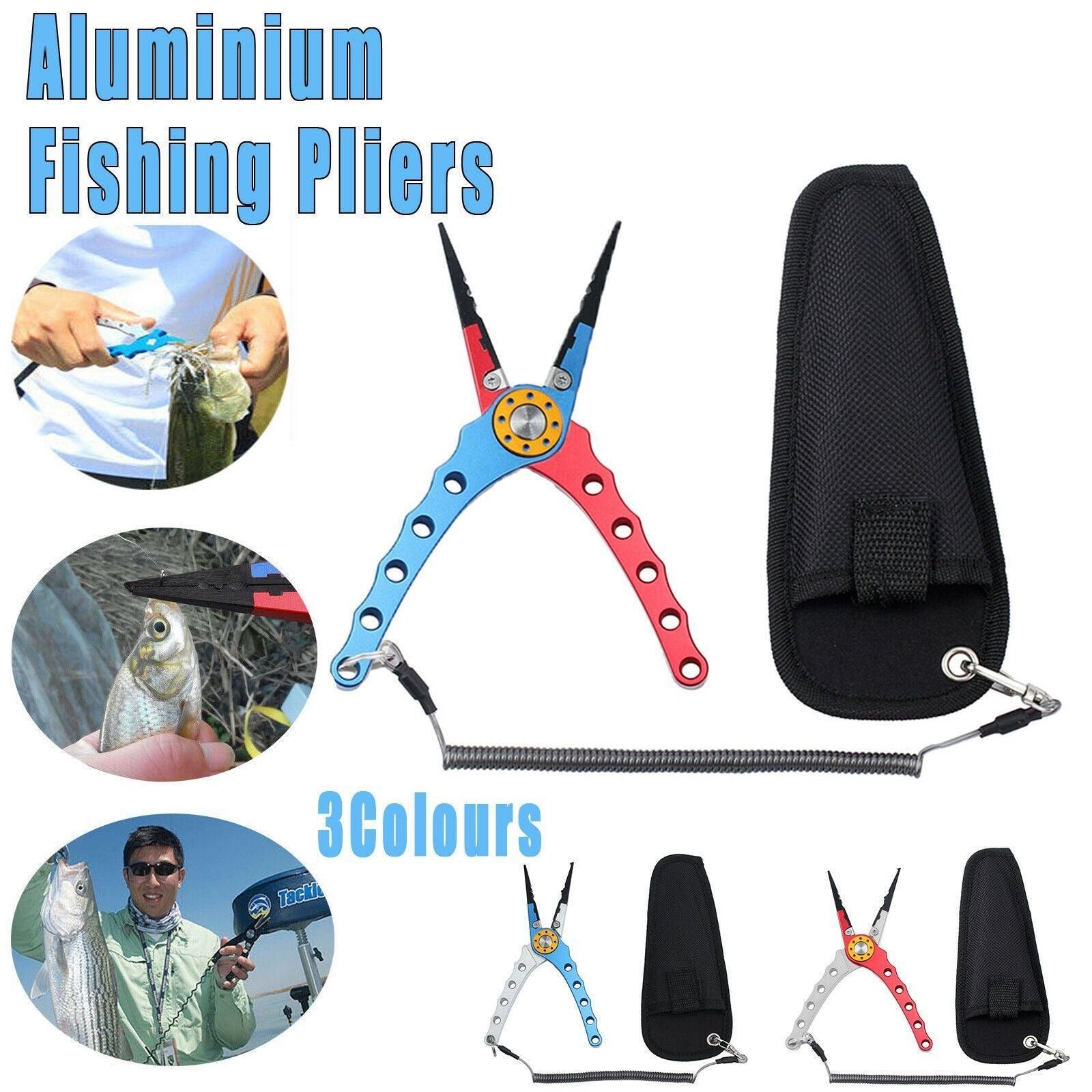 Aluminium Fishing Pliers Hook Remover Line Cutter Braid Mono Split Ring Fish Grip - Blue+Red โ image 2
