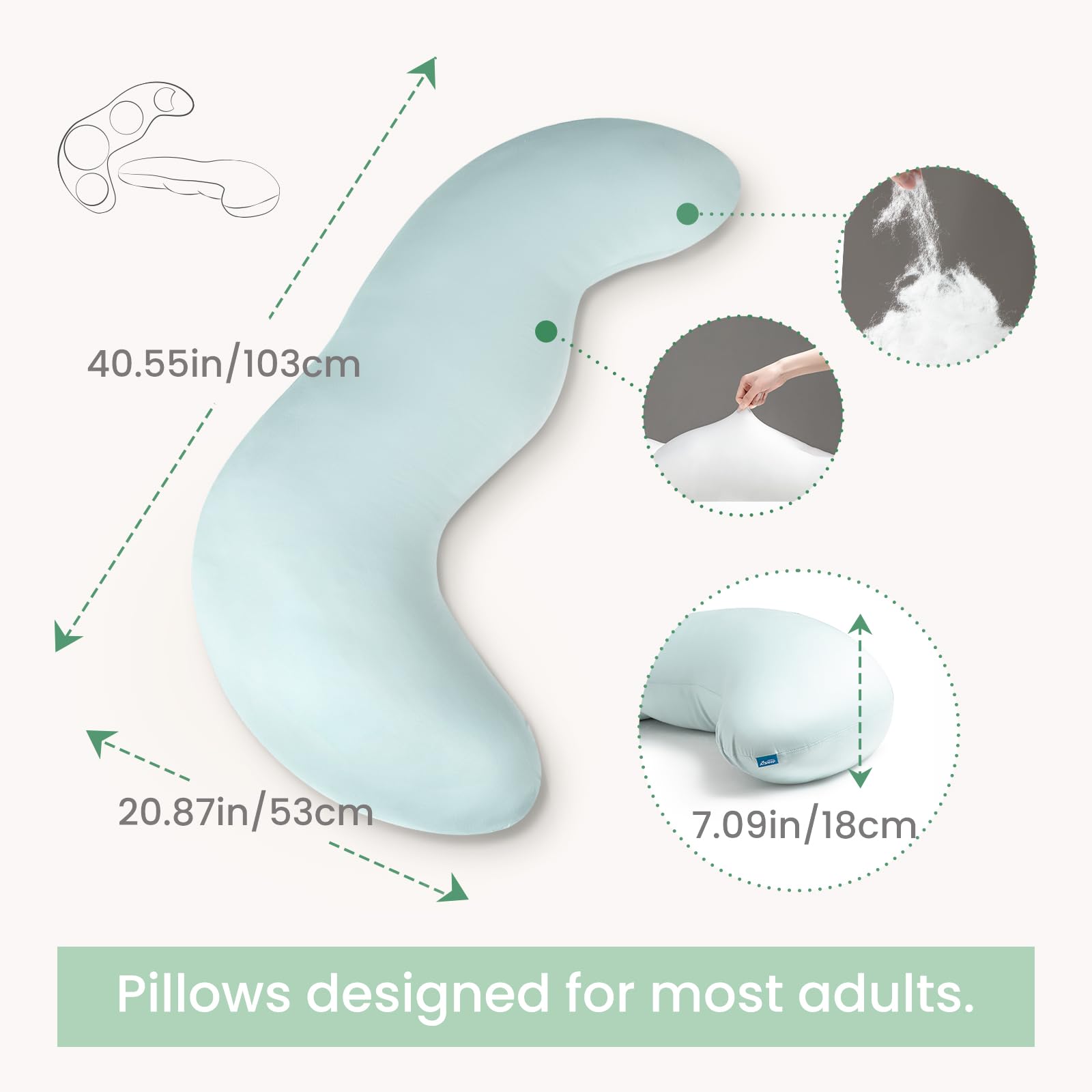 Pea Pod Shape Body Pillow for Adults – Full-Body Support Side Sleeper Pillow, Pregnancy & Back Pain Relief, Soft Hug Pillow with Memory Fiber Filling (Light — image 6