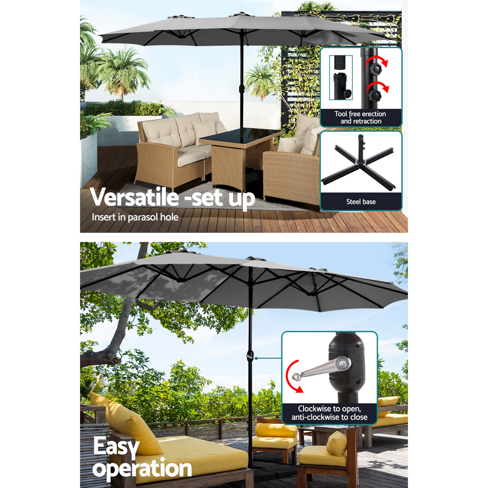 Instahut 4.57m Outdoor Umbrella w/Base Stand Beach Pole Garden Tilt Charcoal โ image 4