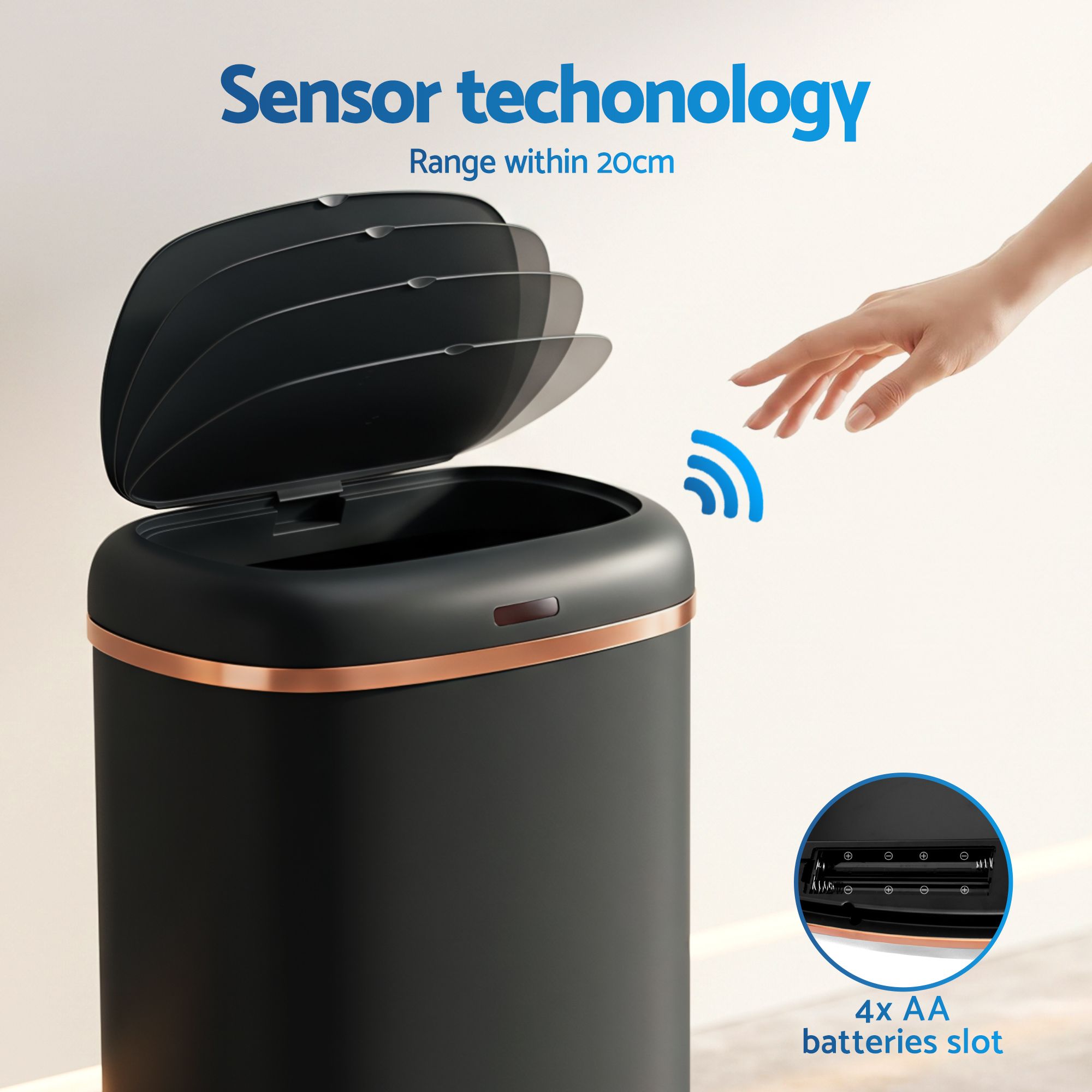 Devanti 38L Motion Sensor Bin Rubbish Automatic Black — image 5