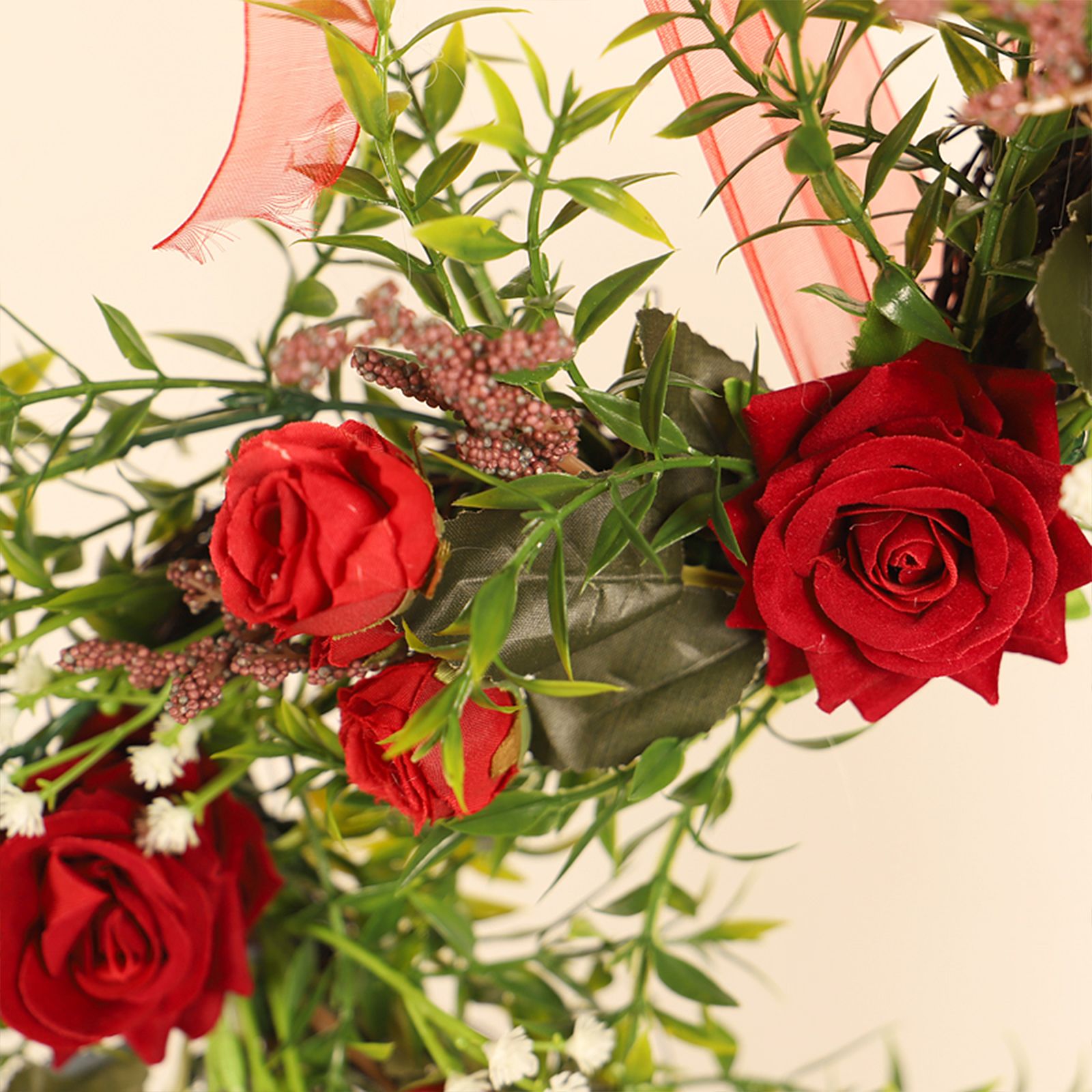 Valentine's Day Wreath Decoration Artificial Rose Ribbon Wreath Heart Shaped Simulated Spring Wedding Wreath — image 5