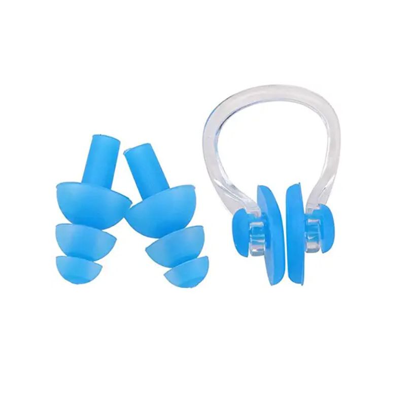 Waterproof Silicone Swimming Earplugs Nose Clip Plugs, Ear & Nose Protector Swimming Sets Box Package (Blue )