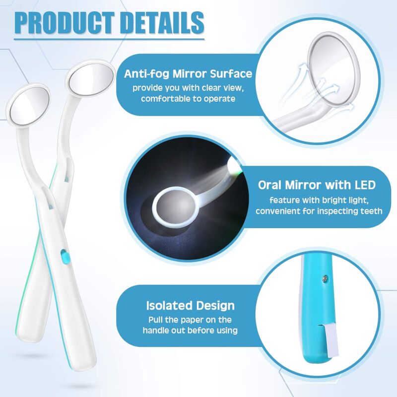 Dental Mirror With Light 2 Pieces Mouth Mirror Dental Inspection Mirror Oral Mirror With LED Light Battery Included โ image 3