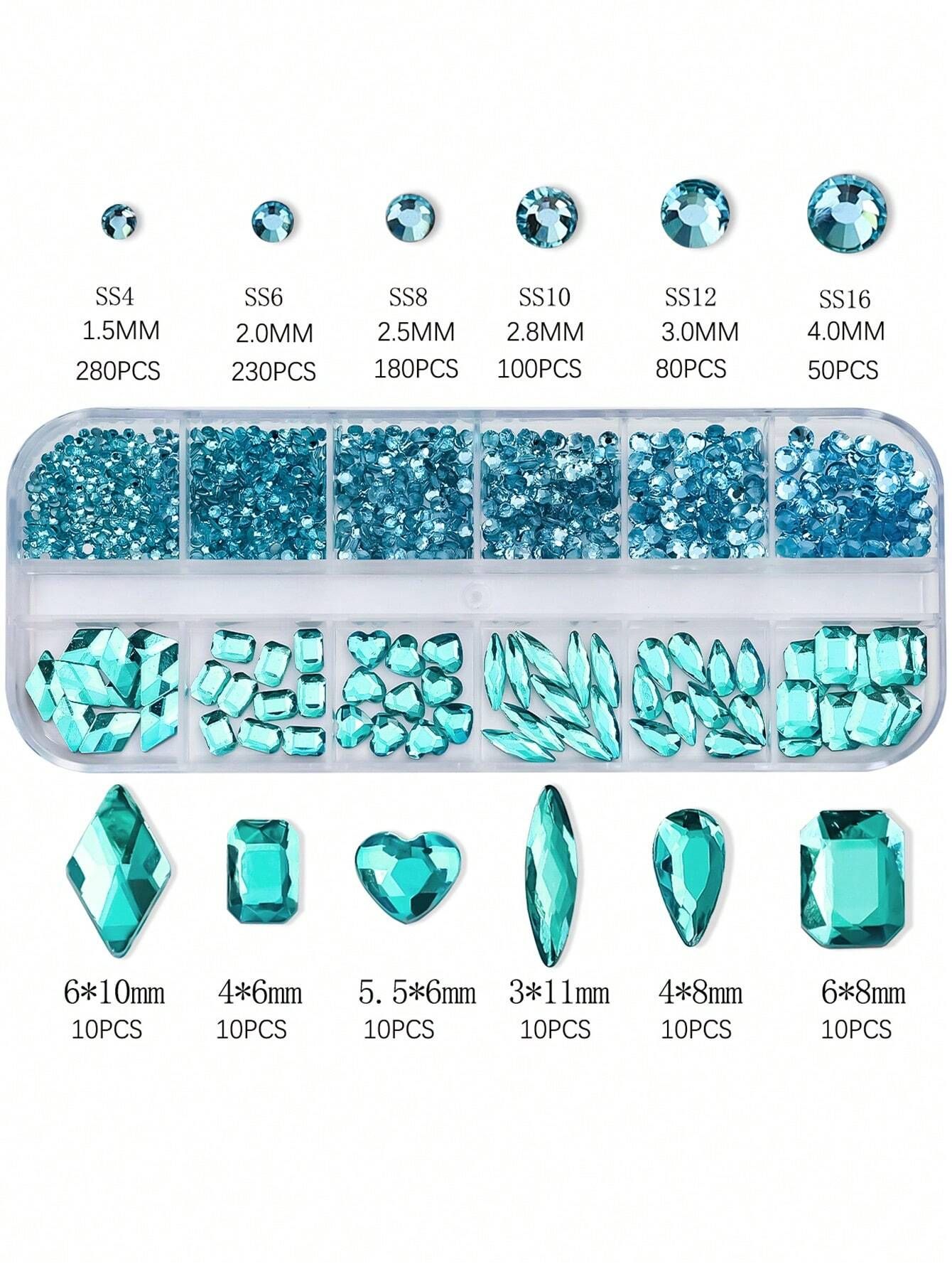 Multi Size Lake Blue Nail Rhinestones K9 Round Square Crystals Diamond Gem For Nail Art DIY Jewelry Crafts Accessories 12 Sizes Supplies Charms — image 3