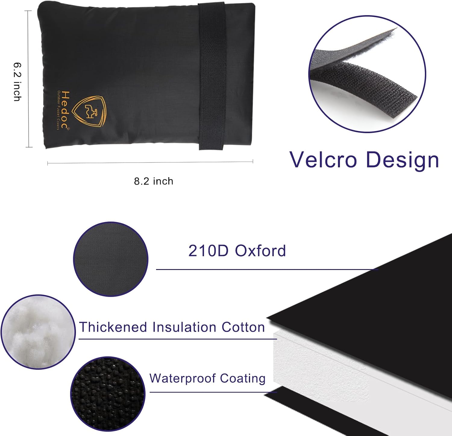 Pro Outdoor Faucet Covers for Winter Freeze Protection, 2 Pack 6'' W x 8.2'' H Winter Faucet Insulation Cover Socks, Hose Bib Covers for Winter (Faucet Cover 2 โ image 3