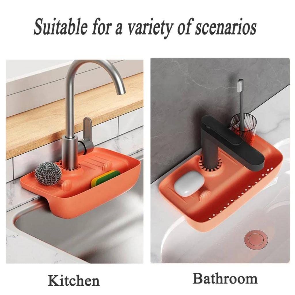 Kitchen Faucet Splash-Proof Draining Rack|Non-Slip Countertop Pad | Storage Rack Mat for Faucet to Keep Sponge|Orange Rack(Orange) โ image 3