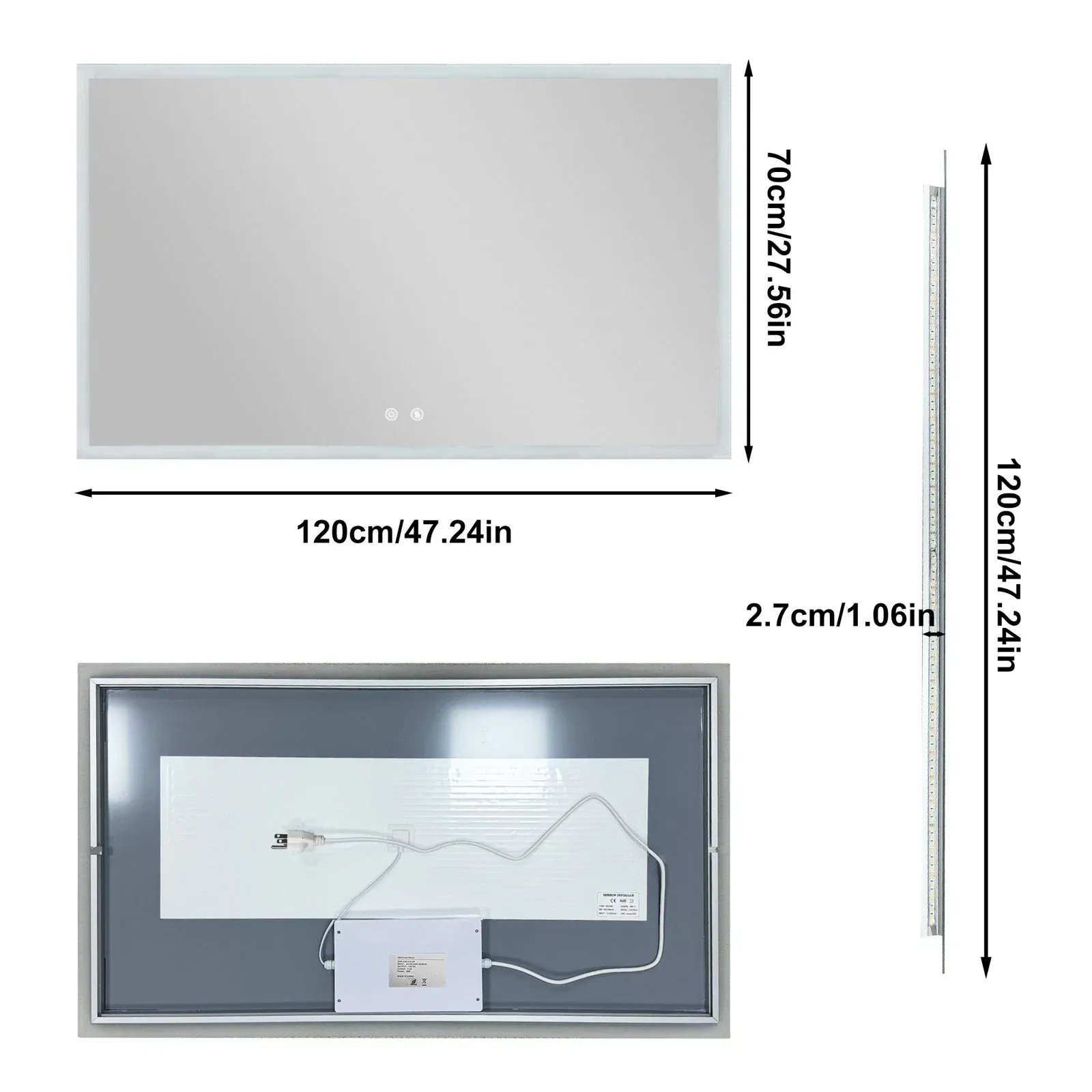 Smart LED Bathroom Mirror Anti-Fog Wall Mounted Vanity Mirror with 3 Color Dimmable Lights Touch Sensor 120x70cm โ image 3