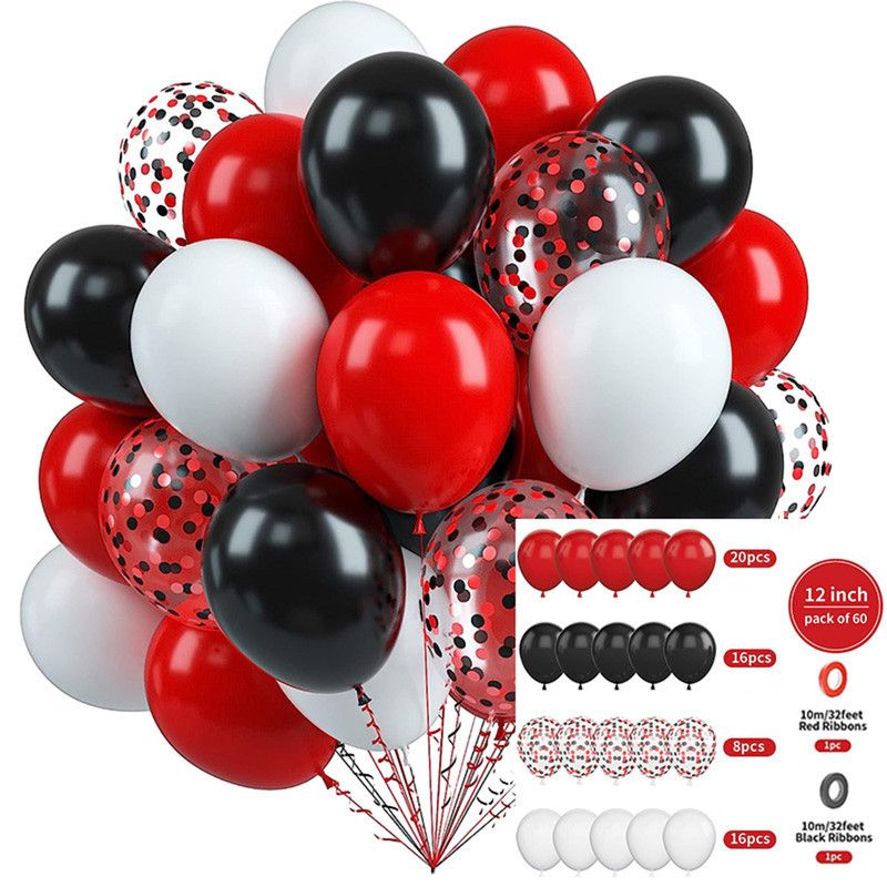 60-Piece 12-Inch Assorted Latex Balloon Set, Heavy-Duty Latex Balloons + Glitter Balloons + Ribbons, Birthday Party & Wedding Decorations, Multi-Color