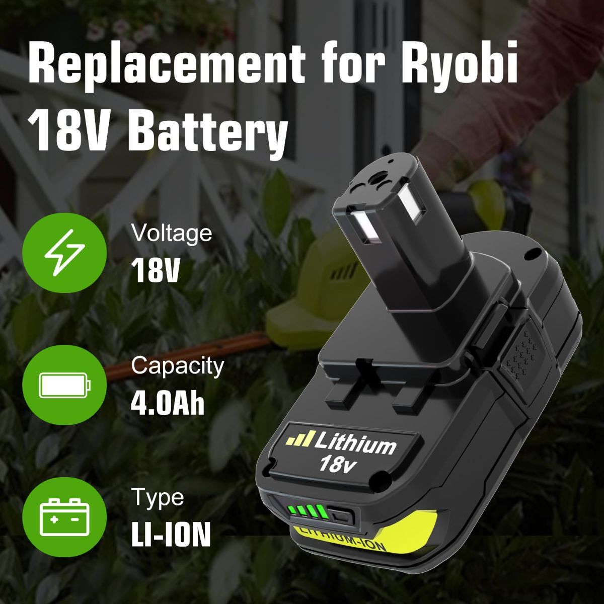 18V P108 Ryobi 18V Battery Replacement P117 Charger Lithium-Ion Battery Power - Black - Size 3000mAh — image 2
