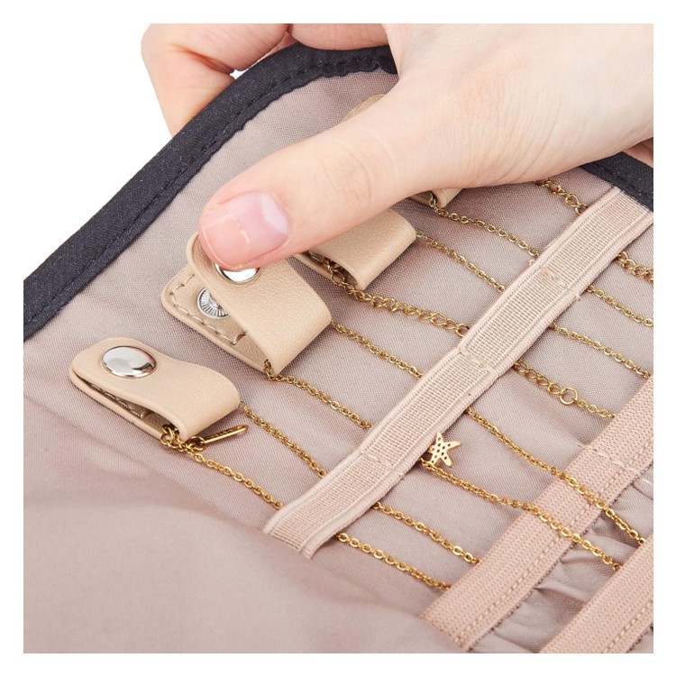 Black Portable Travel Jewelry Organizer Roll - Foldable Jewelry Storage Pouch for Earrings, Rings, and Necklaces(Jewellery is a shooting prop and is not โ image 3