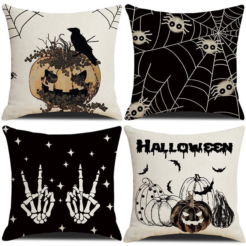 Decorative Pillow Cover 4PC, Christmas & Halloween Home Party Essential, Style 42, Suitable For Sofa, Living Room, Bedroom, 45 × 45cm Does Not Include Pillow