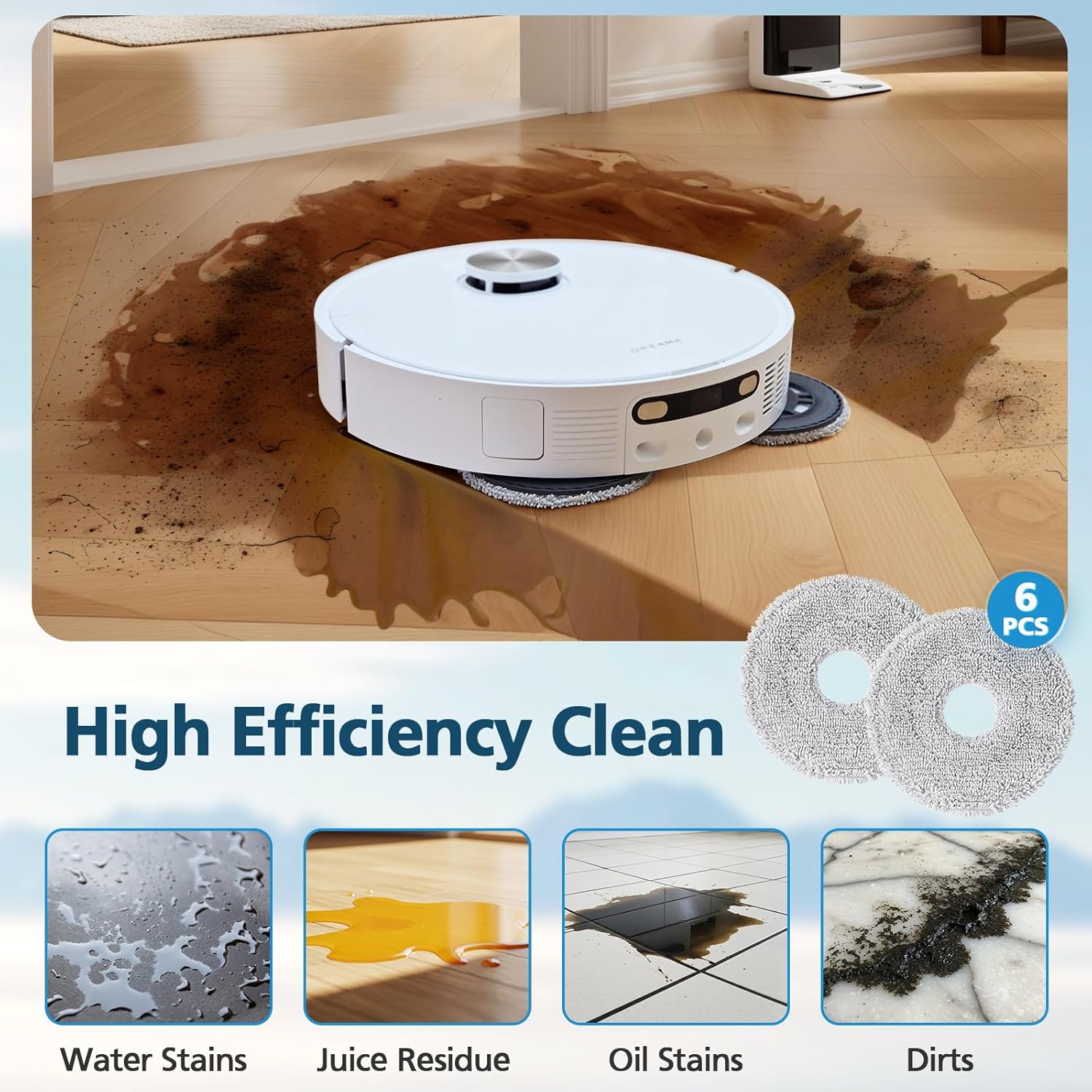 6-Pack Mop Pads for Dreame L40 Ultra/X40 Ultra/X50 Ultra/L50 Ultra/L10S Ultra/ L10s Pro Ultra Heat/L10S Ultra Gen2/L40S Ultra/X30 Ultra/L10 Ultra Robot Vacuum — image 4