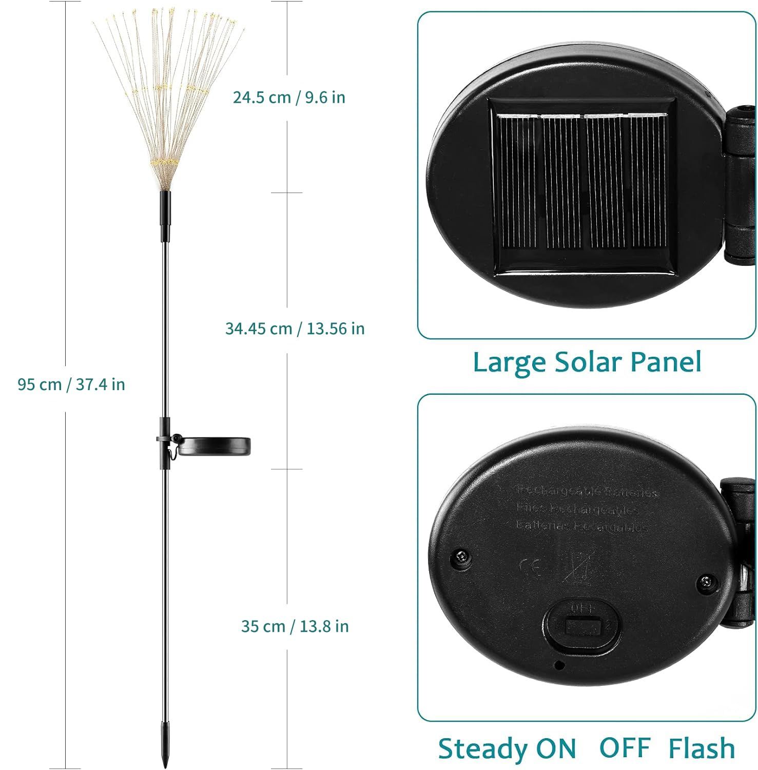 Outdoor Solar Lights Firework, 2 Pack 120 LEDs Waterproof Solar Lights for Outside Garden Yard Pathway Fence - Warm White — image 5