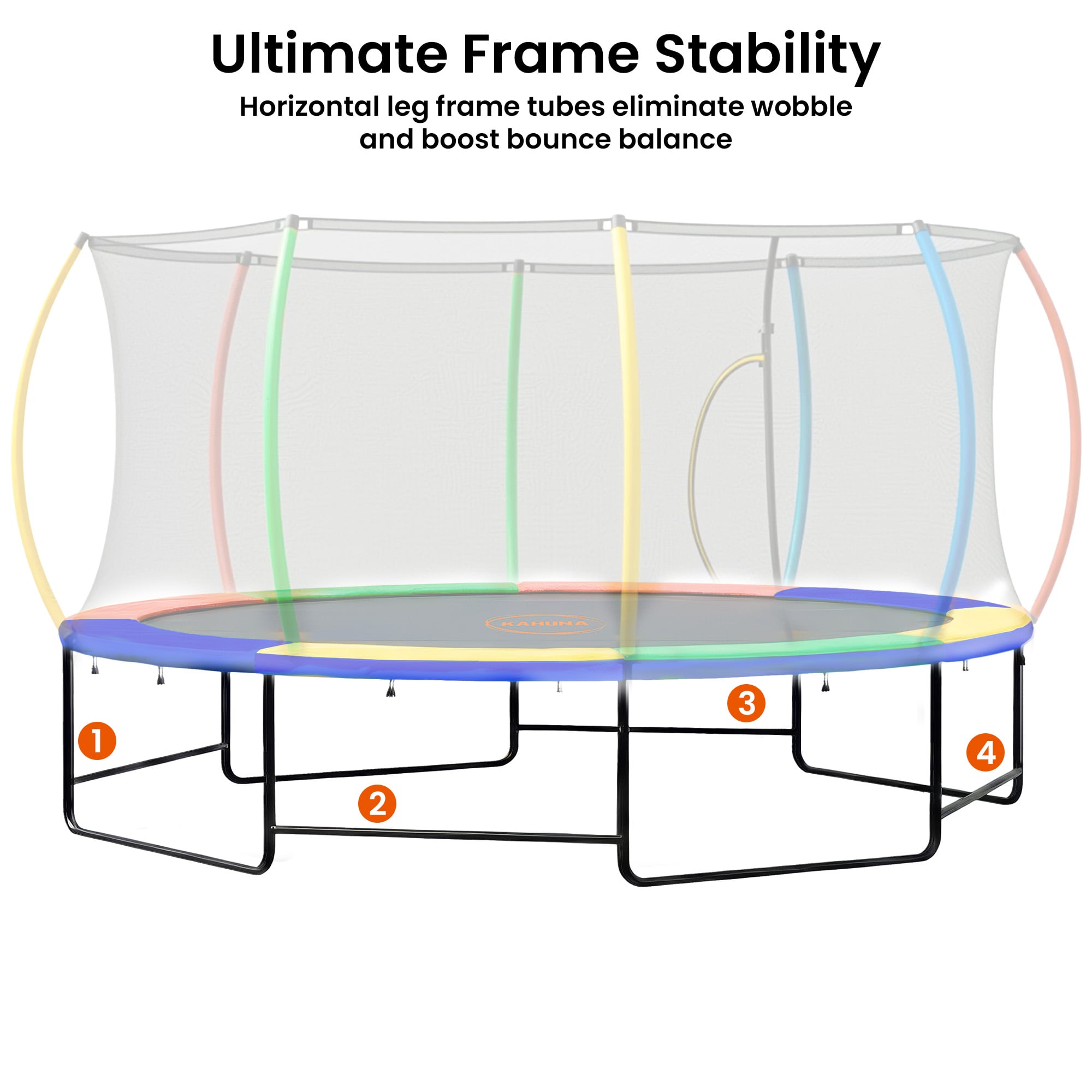 Kahuna 10 ft x 15 ft Oval Outdoor Trampoline L.E.D. Basketball Set Reversible Rainbow & Orange Safety Pad Safety Net Ladder โ image 4