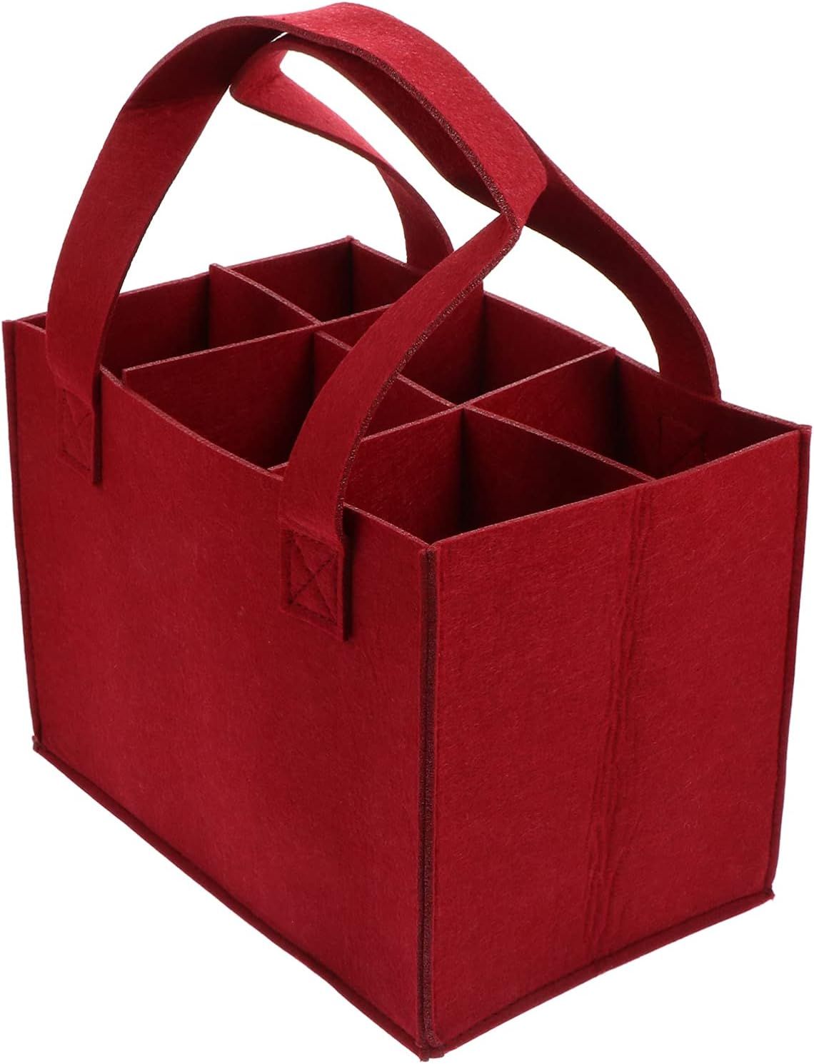 6 Bottle Wine Carrier with Divider Felt Wine Storage Tote Bag, Portable Reusable Wine Travel Bag with Handle for Travel Camping Picnic Party (Red) โ image 4