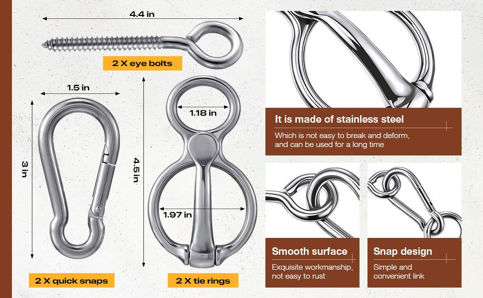2 Sets Horse Tie Ring, Horse Tack and Supplies Horse Training Equipment Safe Horse Accessories with Eye Bolt, Tie Rings (Silver) — image 5