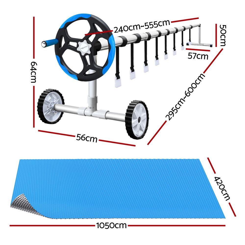 Aquabuddy Pool Cover 500 Micron 10.5x4.2m Silver Swimming Pool Solar Blanket 5.5m Blue Roller — image 2