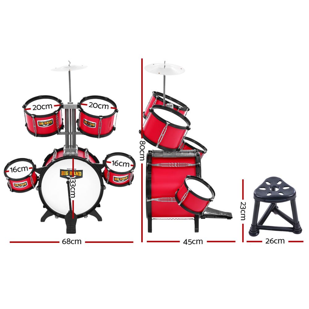 Keezi Kids 7 Drum Set Junior Drums Kit Musical Play Toys Childrens Mini Big Band — image 2