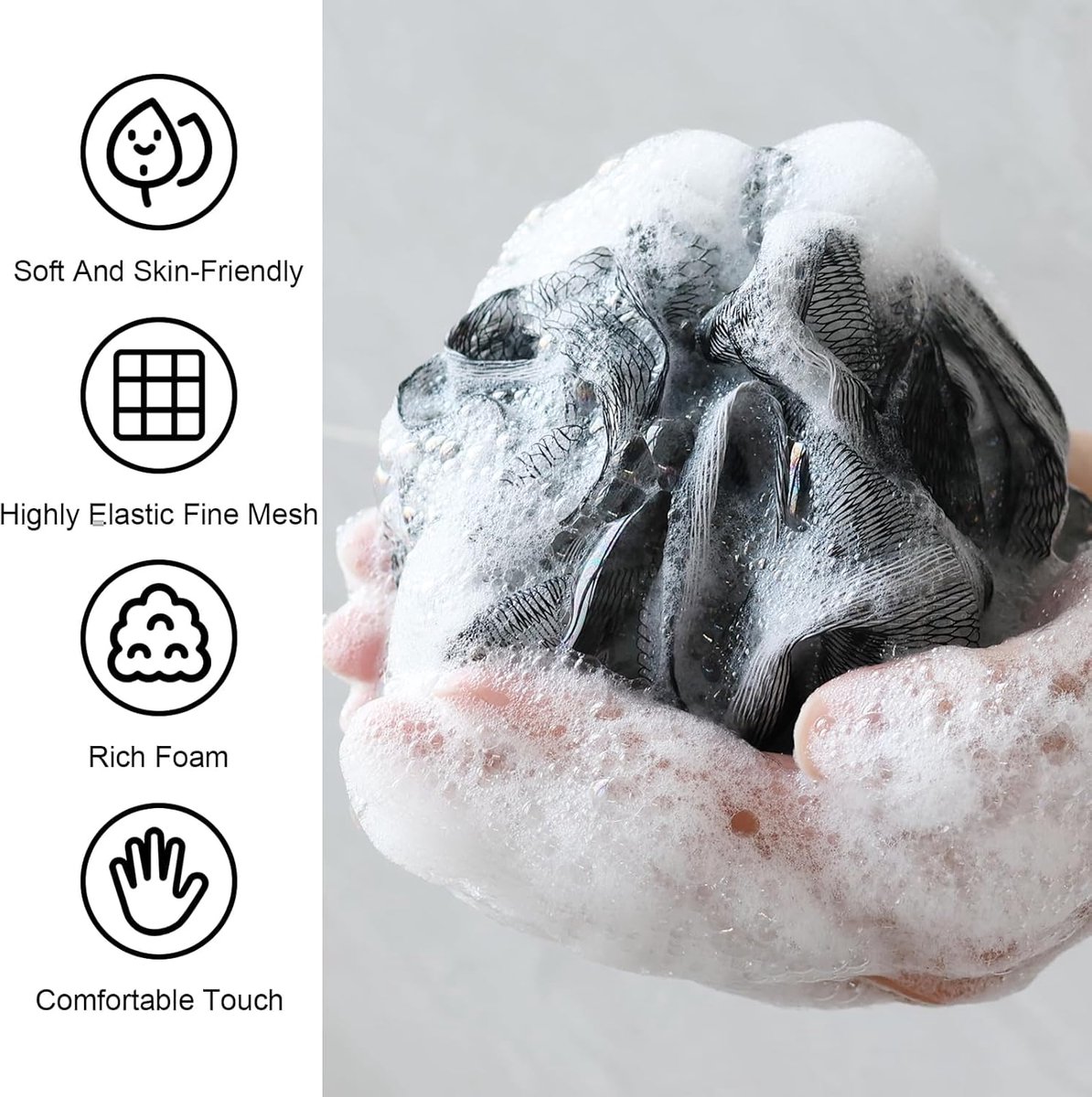 5-pack bath sponge - bath ball - exfoliating sponge - bath sponge - shower sponge - (black) — image 3