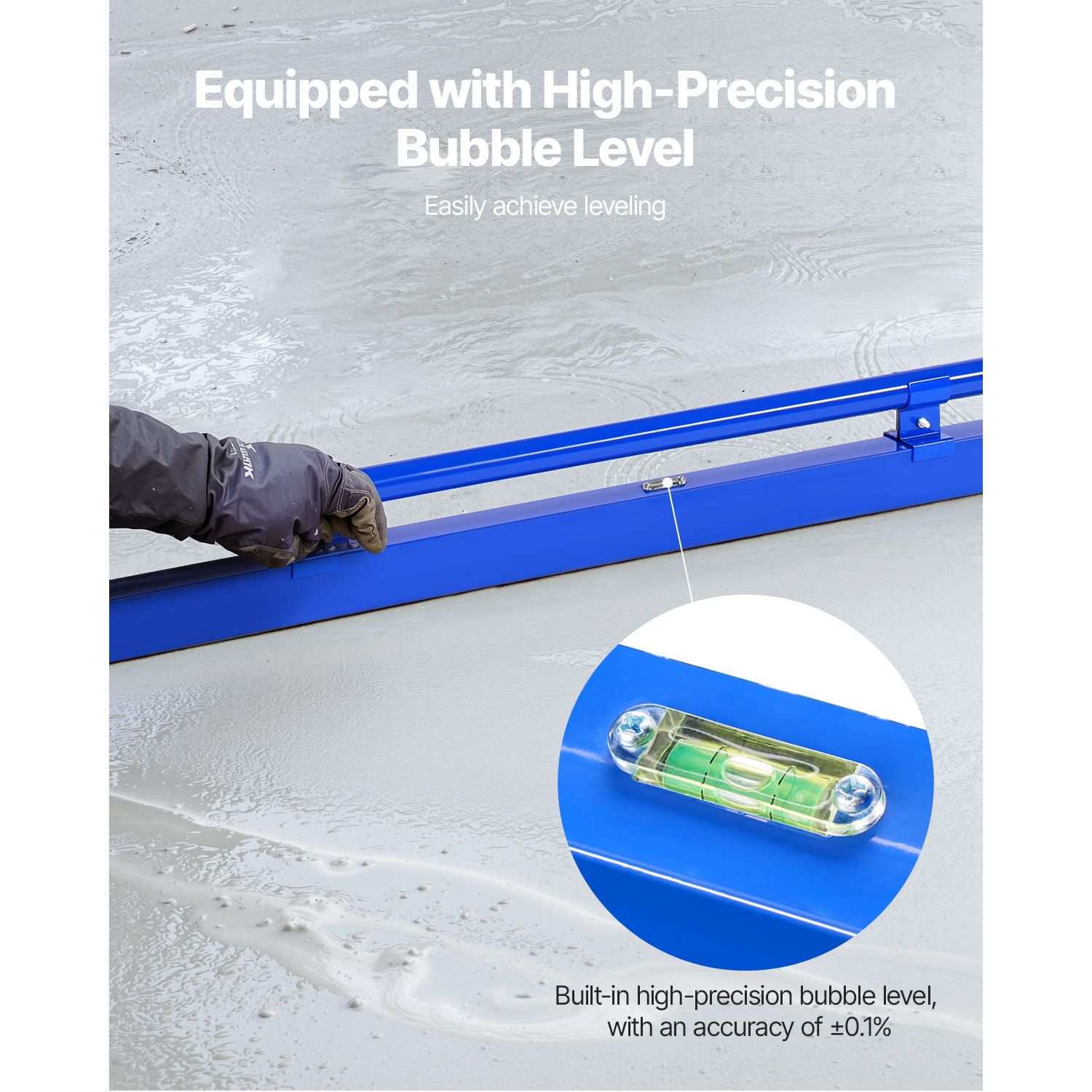 Concrete Screed, 120.5 cm Screed with Level Vial, Easy Cleanup & End Cap Design, Aluminum Lightweight & Reversable Handle for Leveling Floors, Small-Scale — image 3