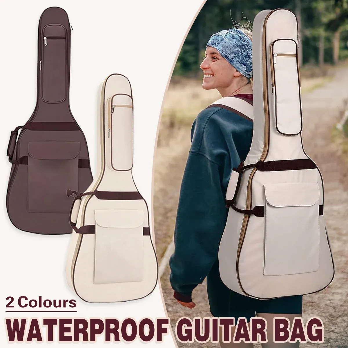Waterproof Guitar Bag Musical for Guitars Protection Home Travel Gig Practice - Coffee — image 2