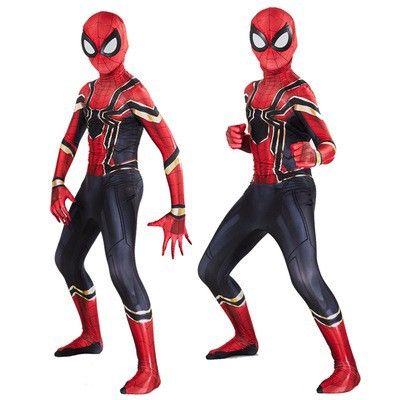 Spiderman Cosplay Costume Milk Silk One Piece Suit Black Red Steel 170
