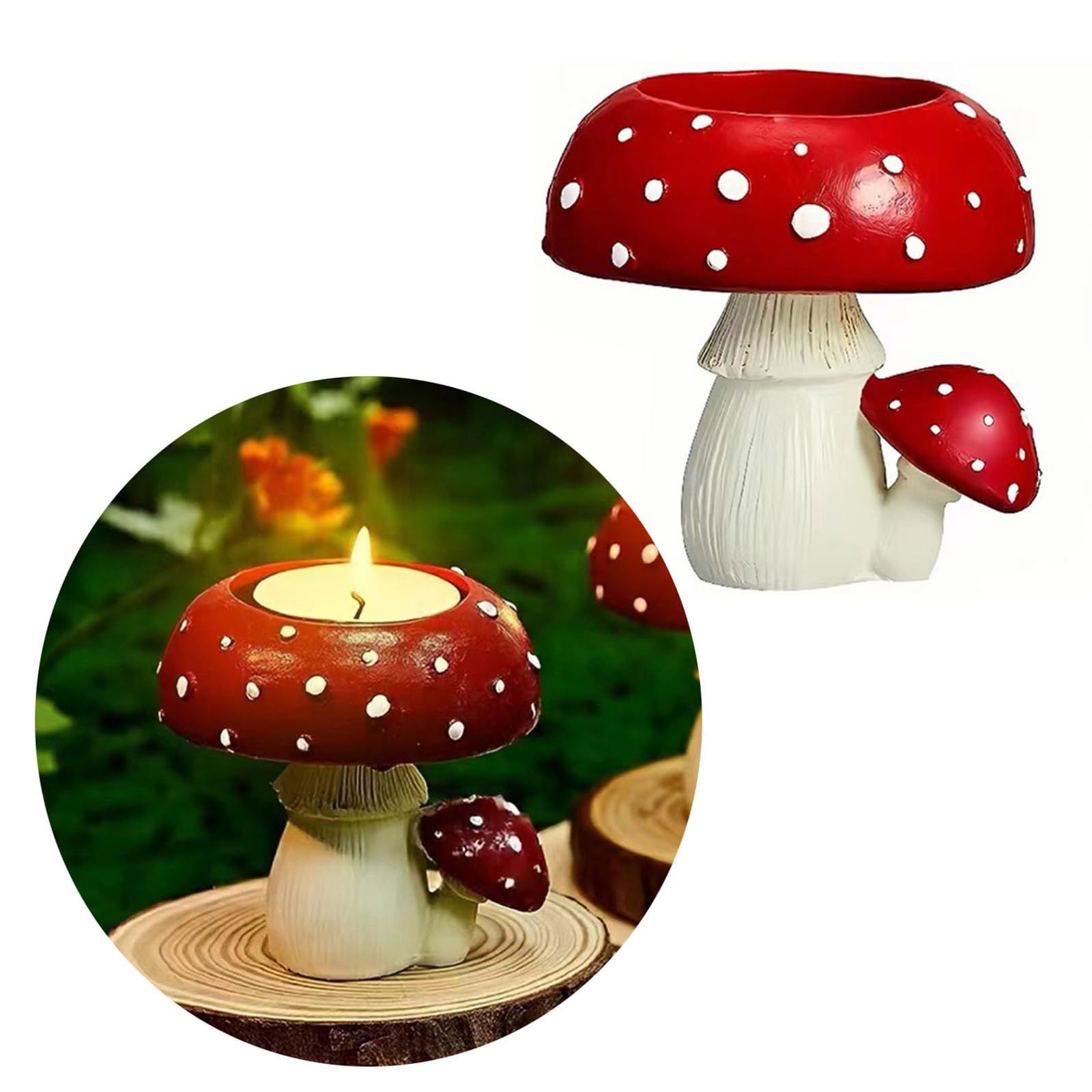 Mushroom Candle Holders, Mushroom Tealight Candle Holder, Red Mushroom Candle Holder Tea Scented Candle Resin — image 3