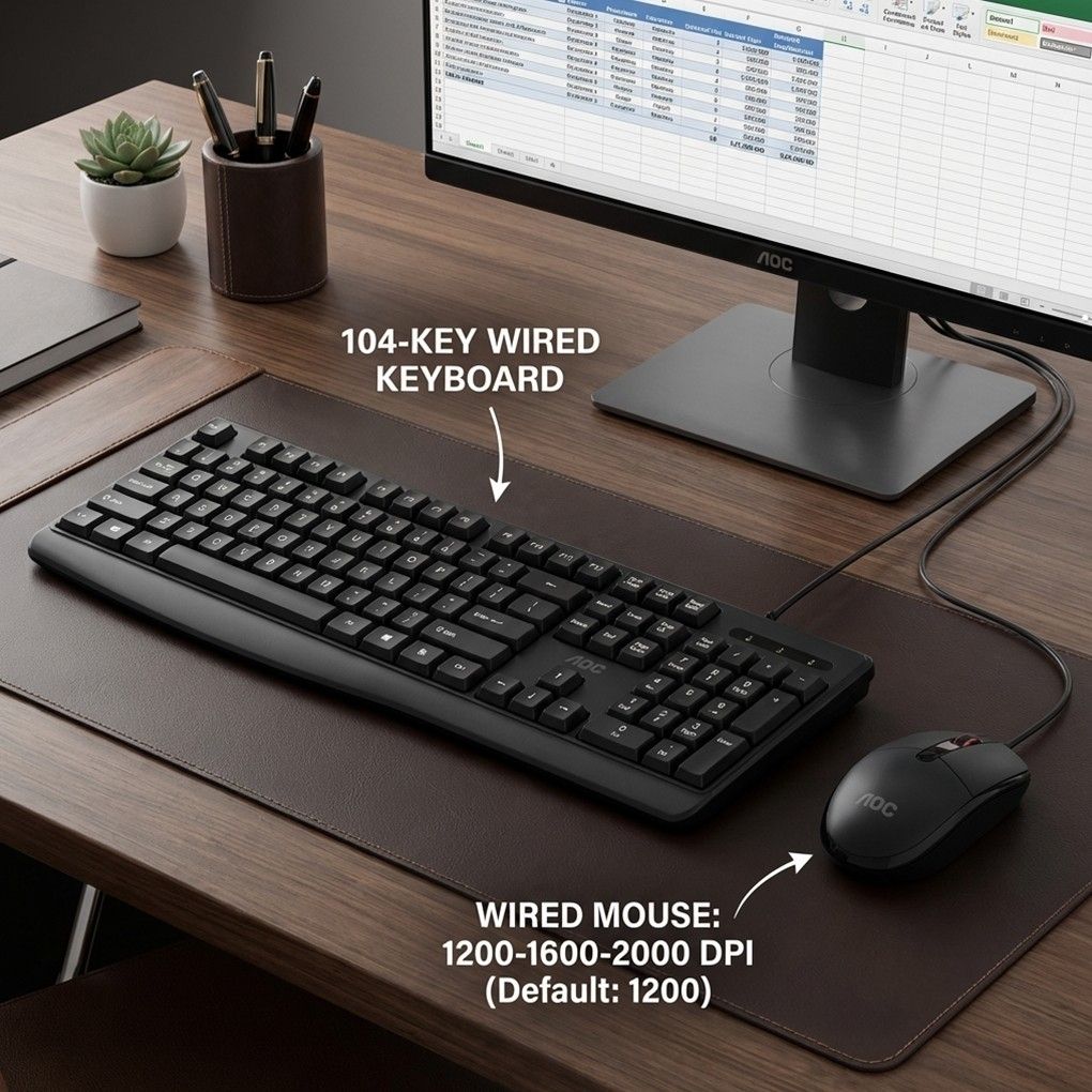 AOC KM170B/97 Wired Home & Office Keyboard + Mouse Combo 1.5M cables Black โ image 4