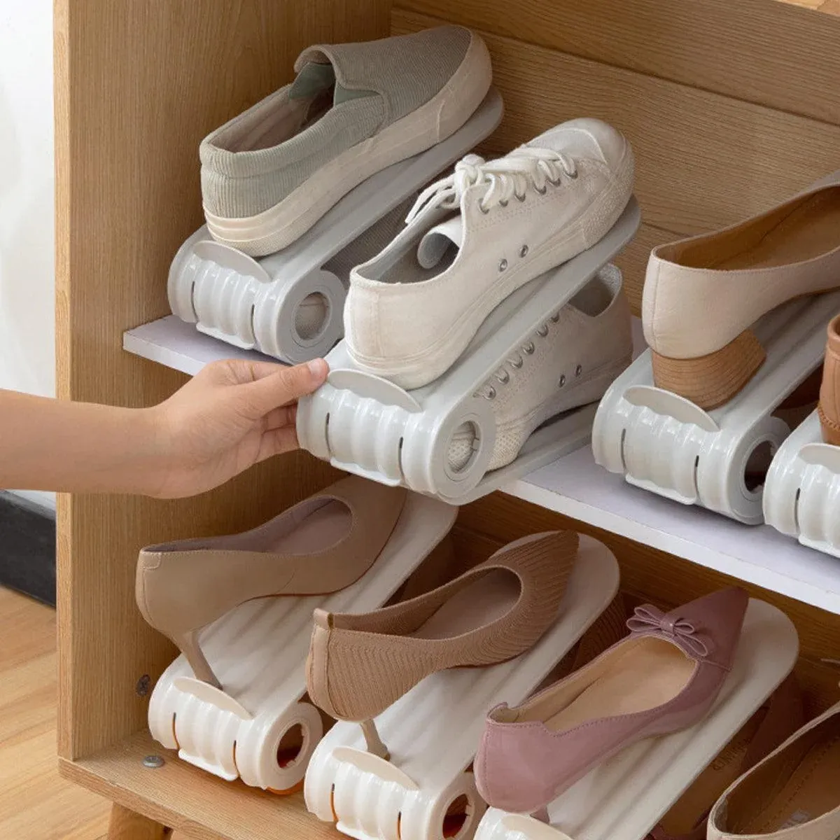 20pcs Shoe Slots Organizer Adjustable Double Layer Shoe Rack Stackable Support - Grey — image 5