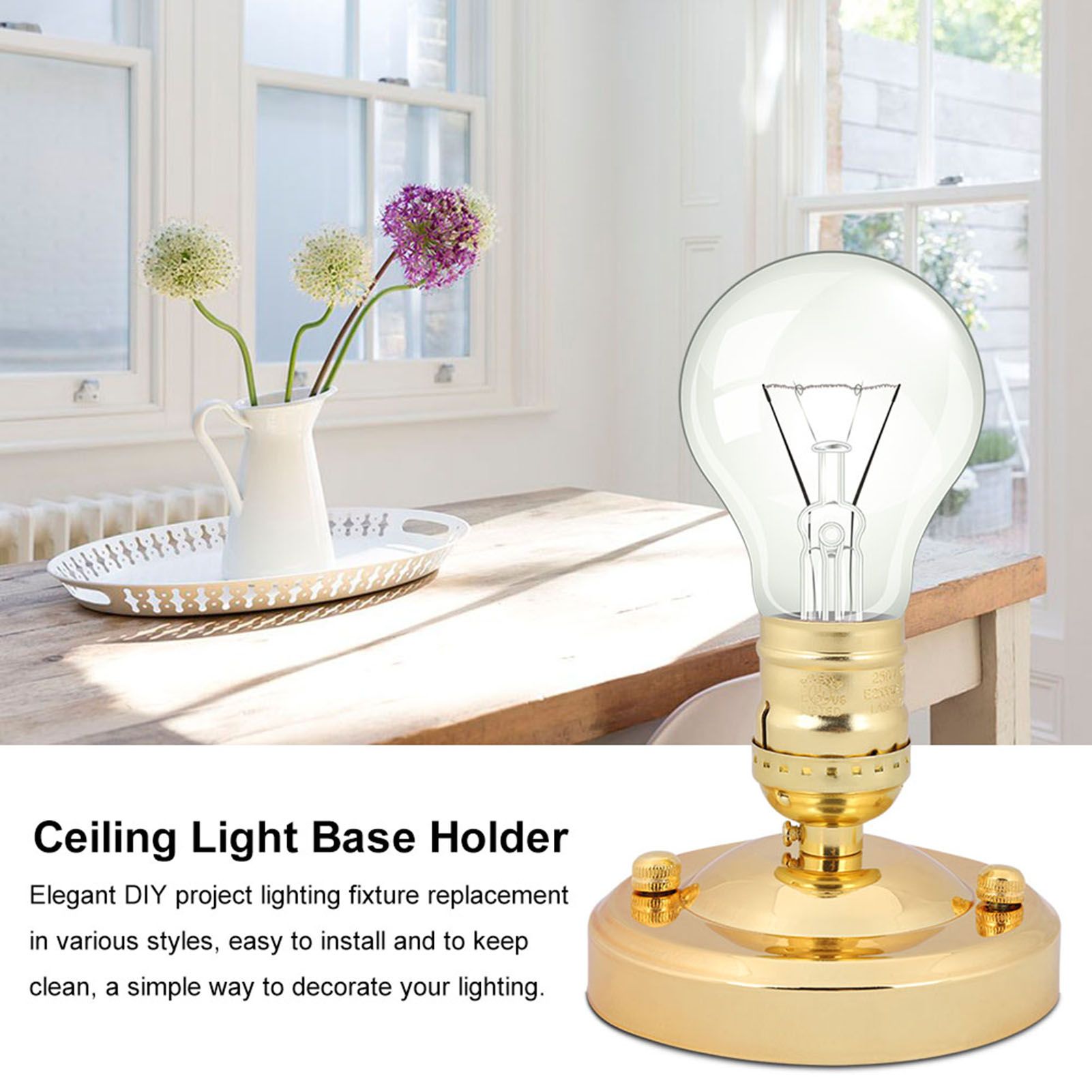 E26/E27 Vintage Industrial Ceiling/Wall Light Base Holder Pendant Bulb Lamp Screw Socket Gold — image 2