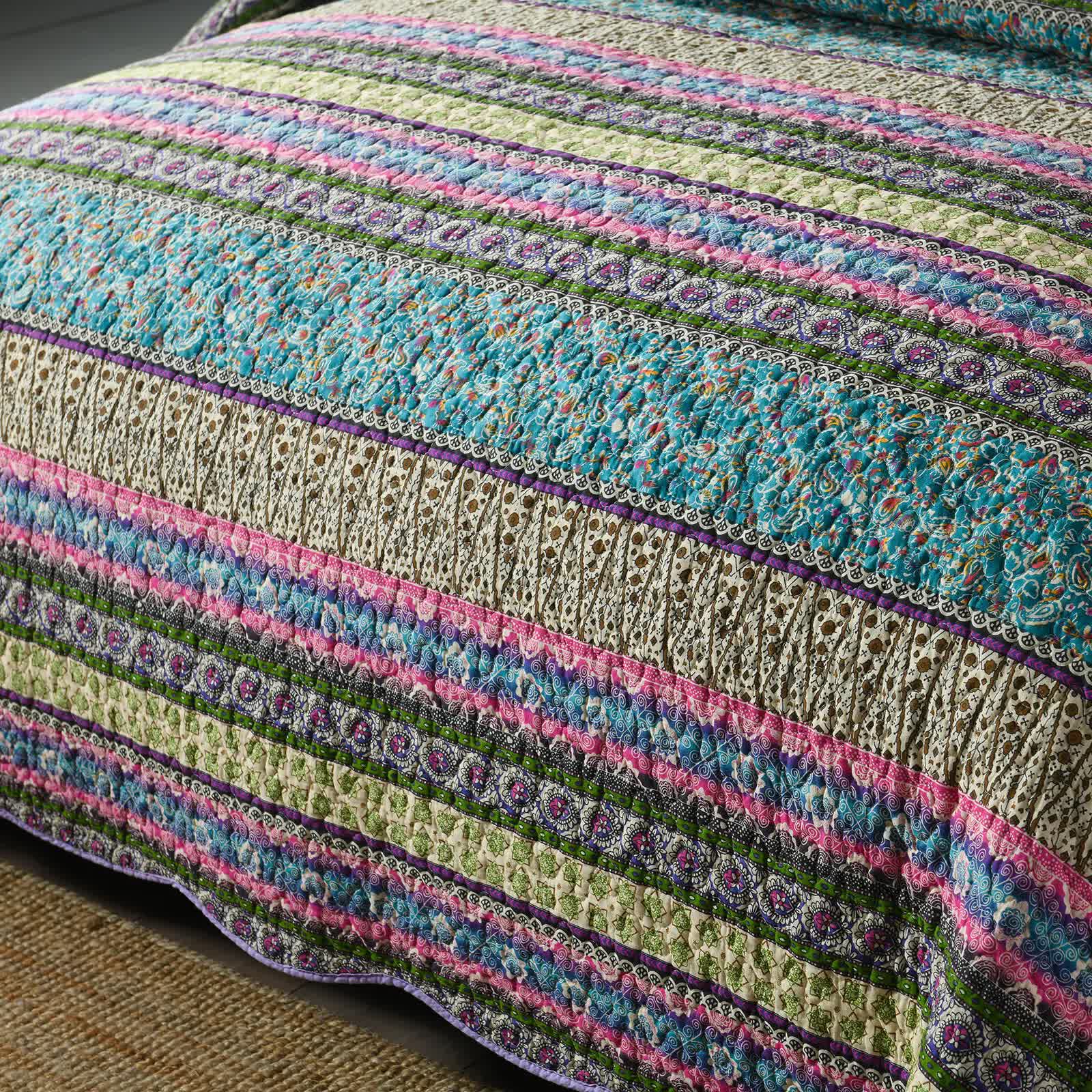 Grenn Teal Boho style Printed Bedspread Quilt Set + Pillowcases — image 5