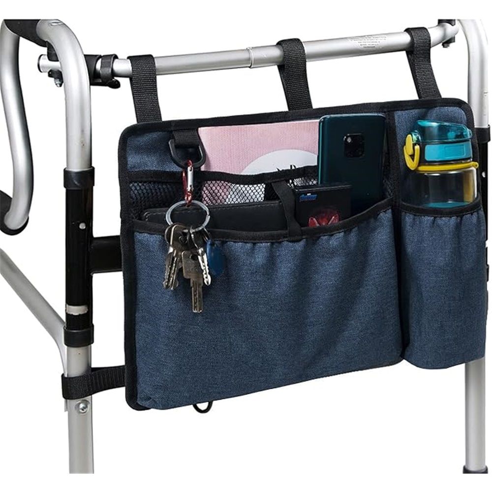 Walker Accessories for Seniors - Folding Walker Bag with Cup Holder, Storage Basket, and Organizer Pouch, Blue β image 2