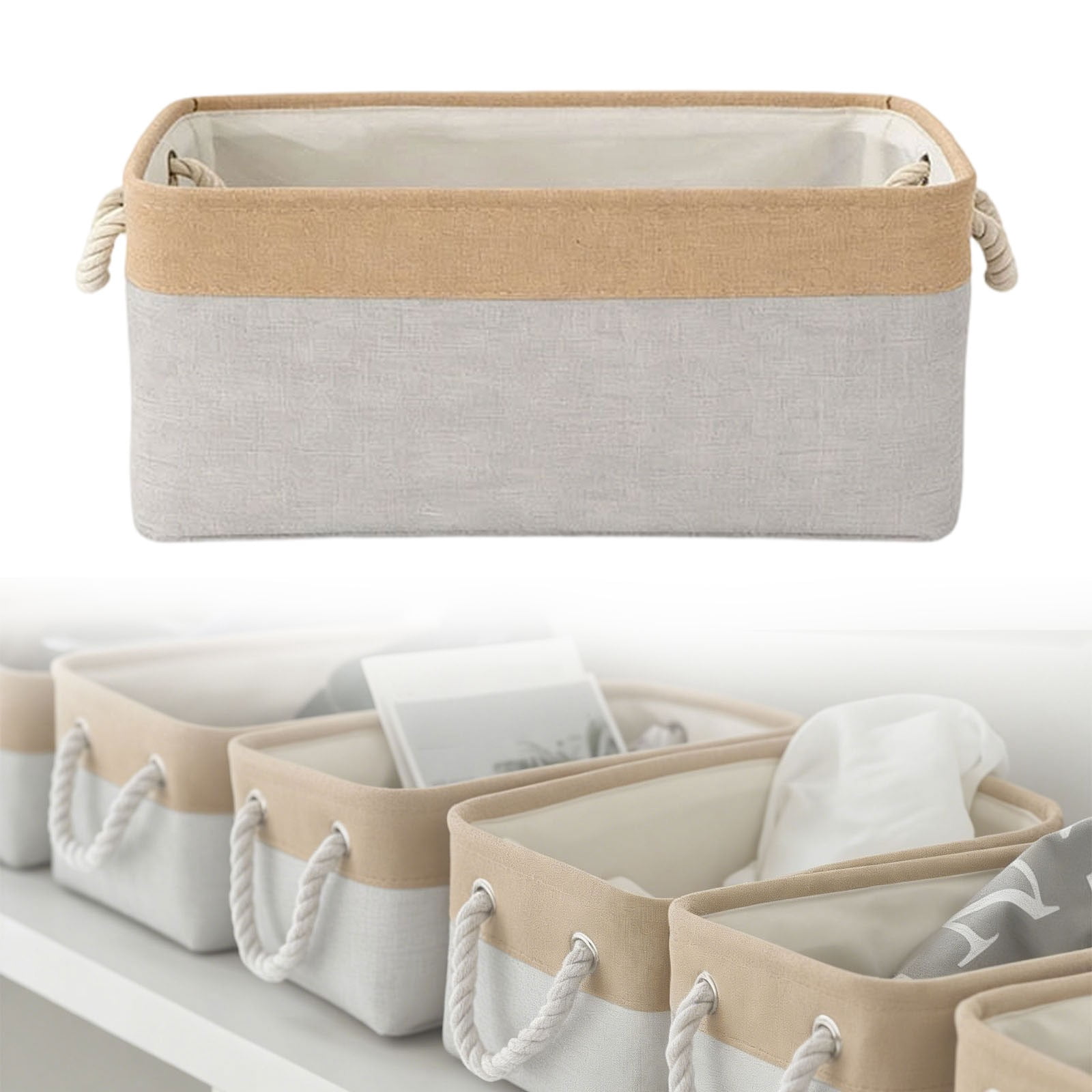 Fabric Storage Basket with Reinforced Handles, Closet Wardrobe Organiser for Clothes Shelves, 36.0 x 16.0 x 26.0 cm, Light Gray — image 2