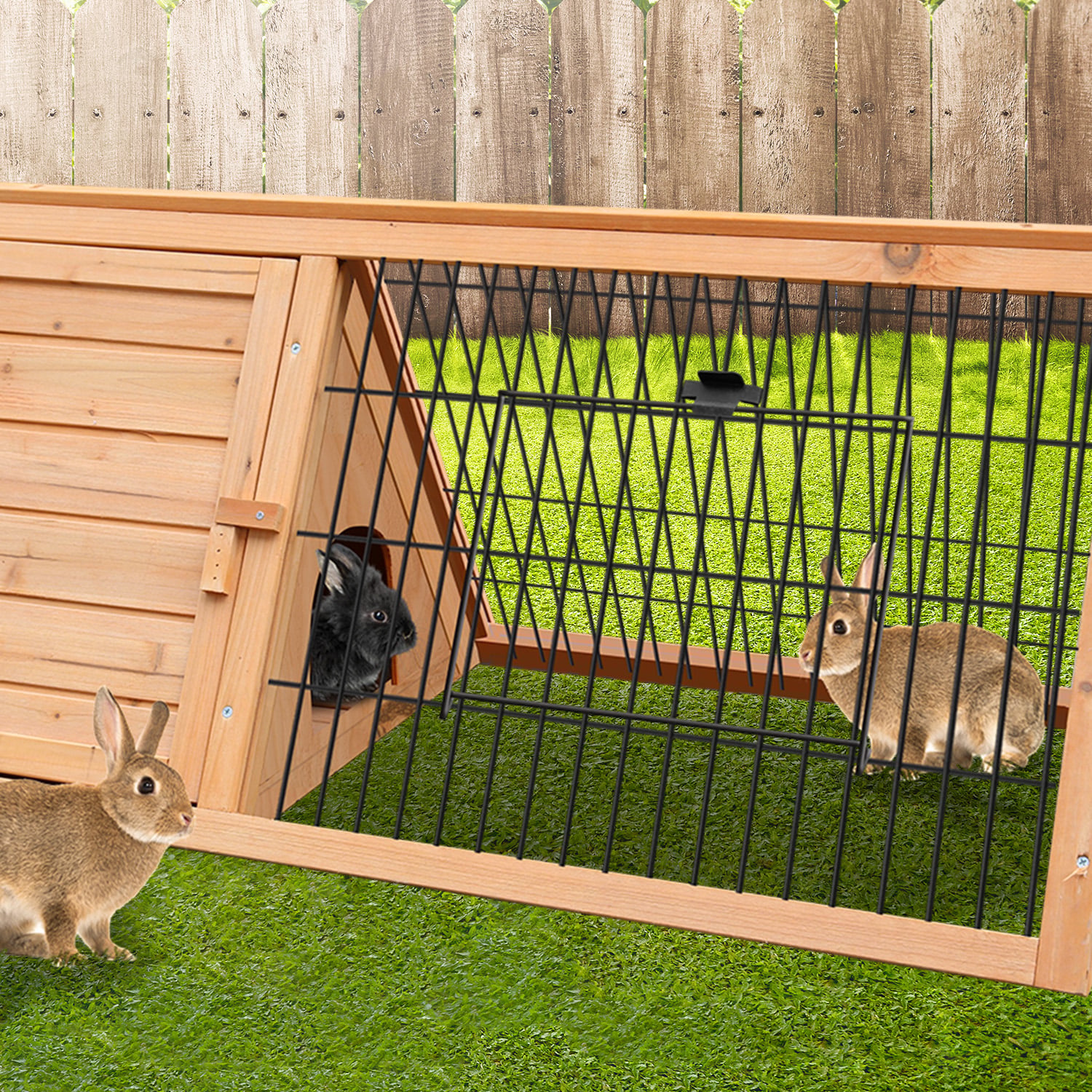 Furtastic Triangle Wooden Rabbit Hutch Outdoor A-Frame Bunny Cage Small Animal Enclosure Fir Wood Pet House — image 5