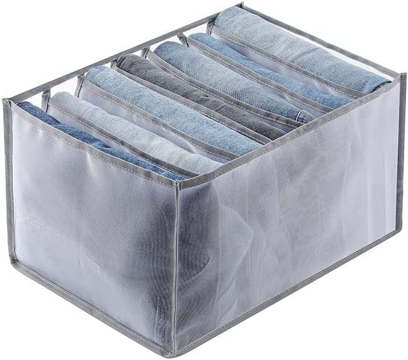 Wardrobe Clothes Organizer for Jeans, Upgraded Drawer Organizers for Clothing with Handle Foldable, Drawer Organizers Clothes(Gray,1PCS-M) 1PCS-7 Cell(M)