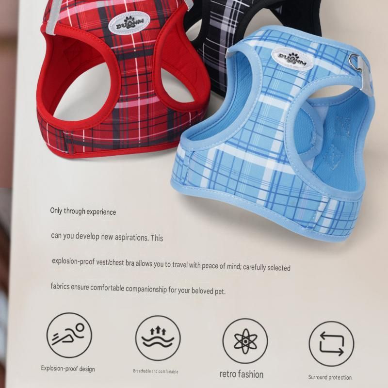 XXS Size Beige Classic Plaid Dog Harness Set- Breathable Mesh Vest and Adjustable Collar, WIith 1.5m Lead for pet, Anti-Pull Design โ image 5