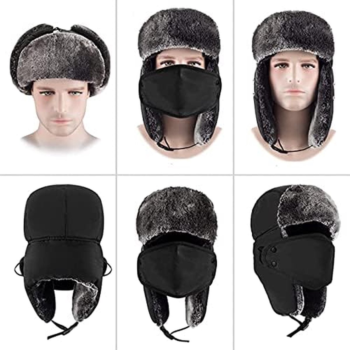 Winter Trapper Hat - Winter Hat Keeps Warm - Cotton Hat - Windproof Warm - For Snowboarding Skating Cycling - Soft Comfortable With Elastic - 3 In 1 - With — image 5