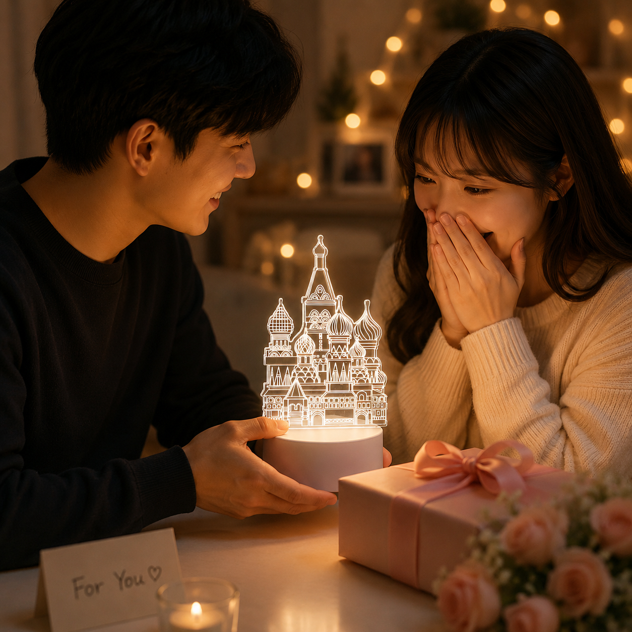 Castle Style Creative Acrylic LED Night Light - Warm White Ambient Table Lamp, Decorative Desktop Mood Light, Cartoon and Creative Display Design, Compact Gift — image 6