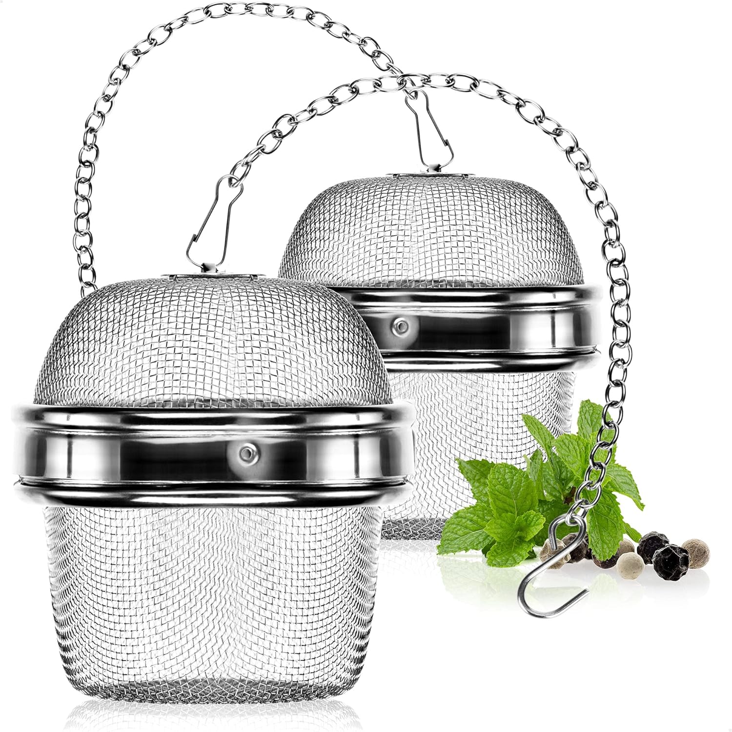 2 Pack Stainless Steel Tea Strainers with Chain 6.5cm Fine Mesh for Loose Tea Herbs Spices